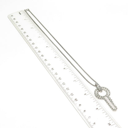 925 Sterling Silver Round-Cut C Z Key Flat Popcorn Chain Necklace 16"