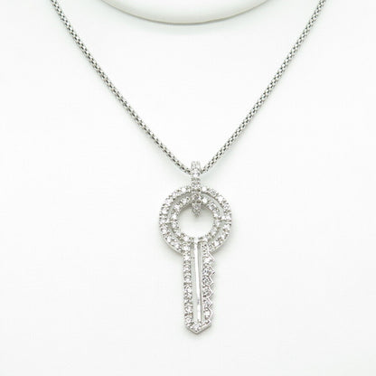 925 Sterling Silver Round-Cut C Z Key Flat Popcorn Chain Necklace 16"