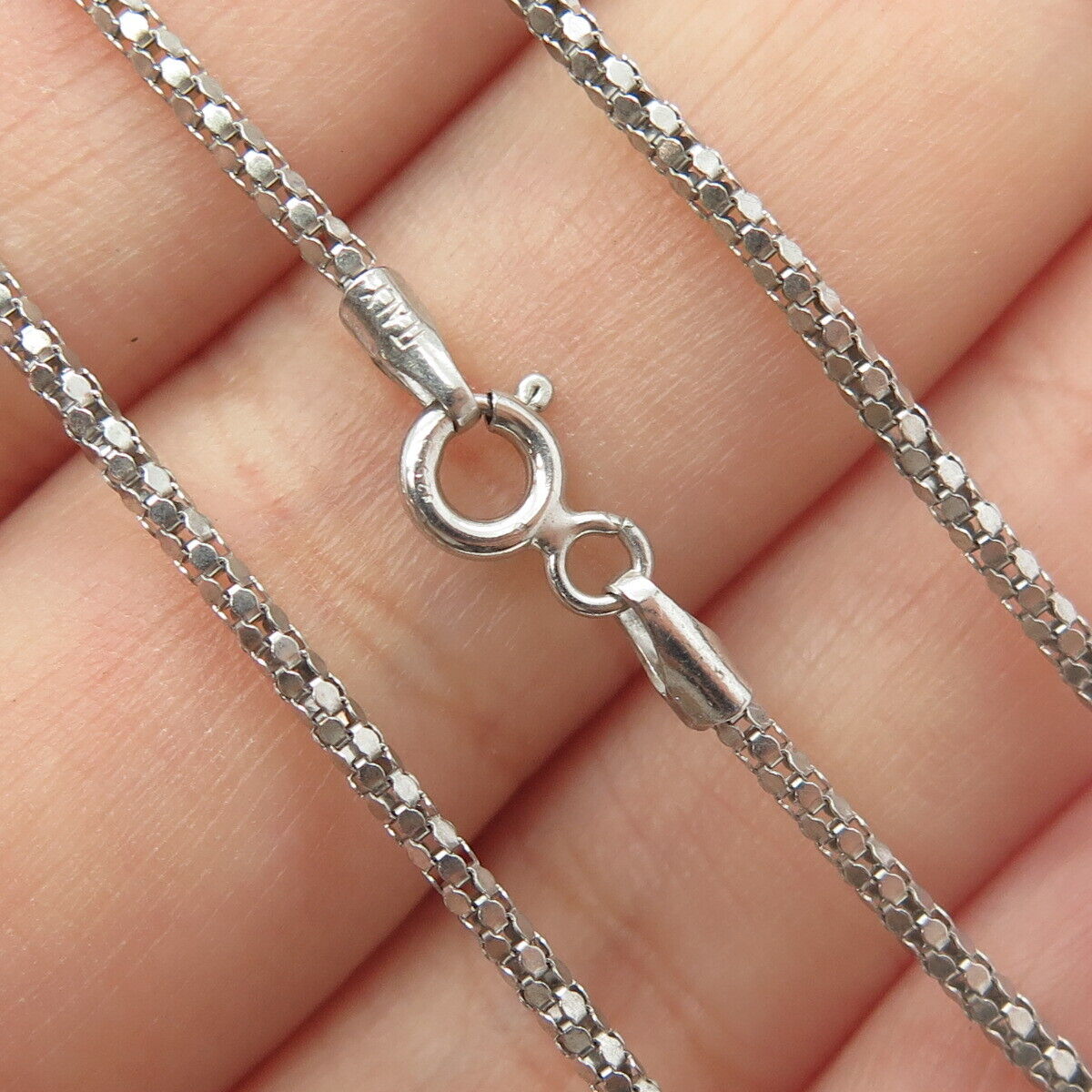 925 Sterling Silver Round-Cut C Z Key Flat Popcorn Chain Necklace 16"