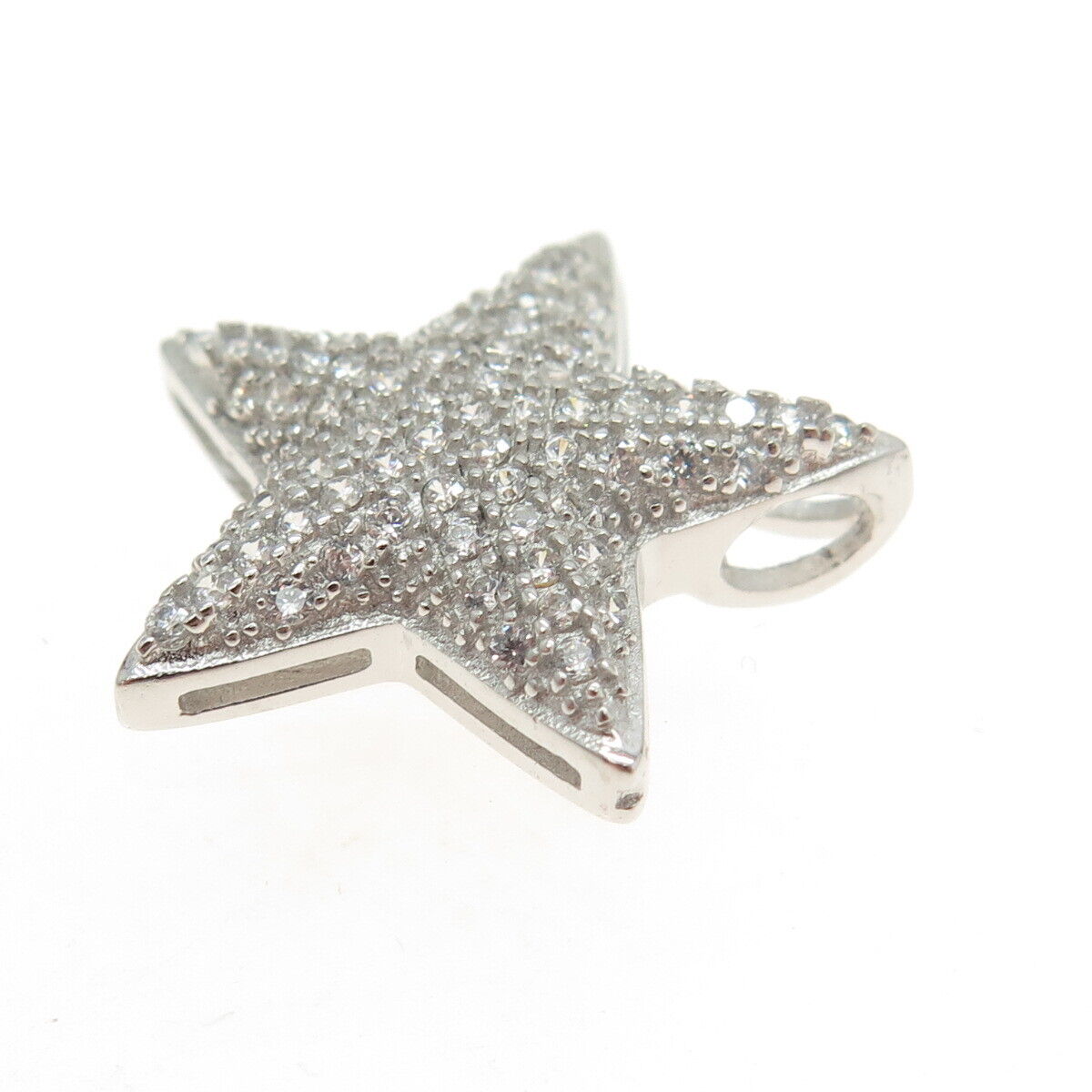 925 Sterling Silver Round-Cut C Z Sparkle Star Pendant