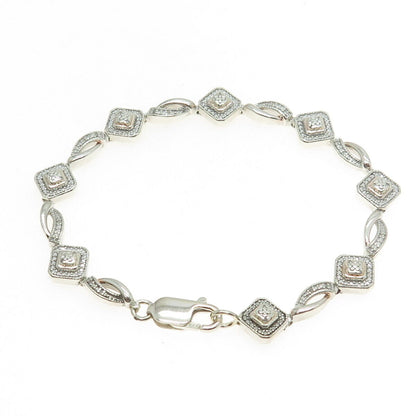 925 Sterling Silver Real Round-Cut Diamond Modernist Link Bracelet 7"