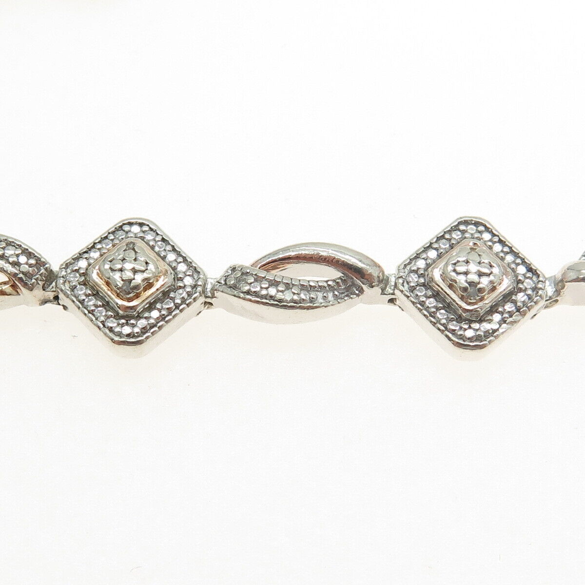 925 Sterling Silver Real Round-Cut Diamond Modernist Link Bracelet 7"