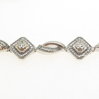 925 Sterling Silver Real Round-Cut Diamond Modernist Link Bracelet 7"