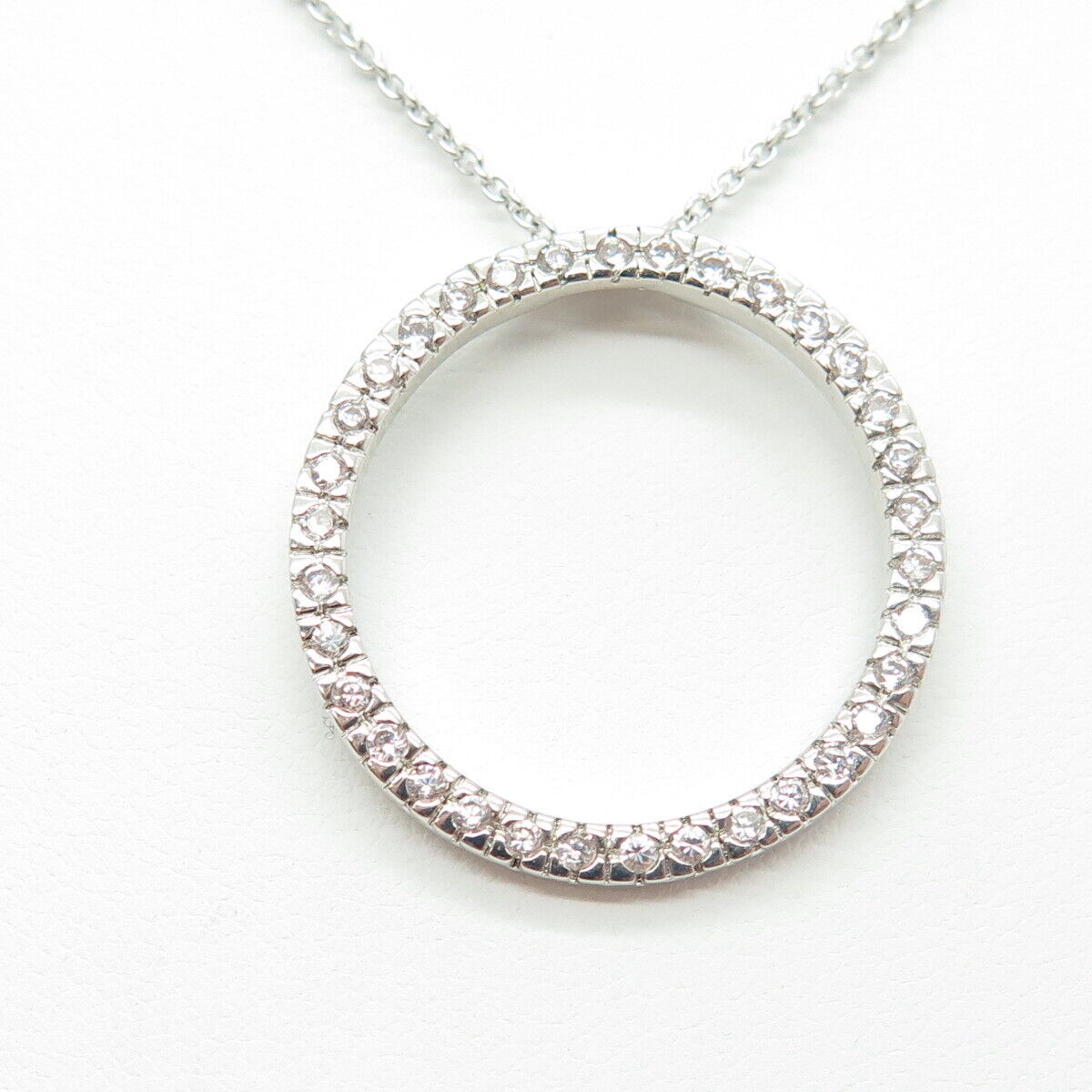 925 Sterling Silver Round-Cut C Z Circle of Life Cable Chain Necklace 18-20"