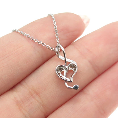 925 Sterling Silver Round-Cut C Z Treble Clef Heart Cable Chain Necklace 16-18"