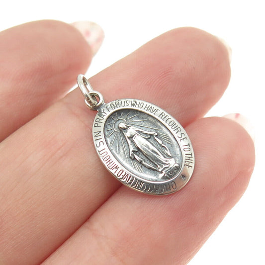 925 Sterling Silver Vintage Saint Mary Miraculous Religious Minimalist Pendant