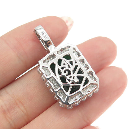 925 Sterling Silver Radiant-Cut Green Glass & Round-Cut C Z Pendant