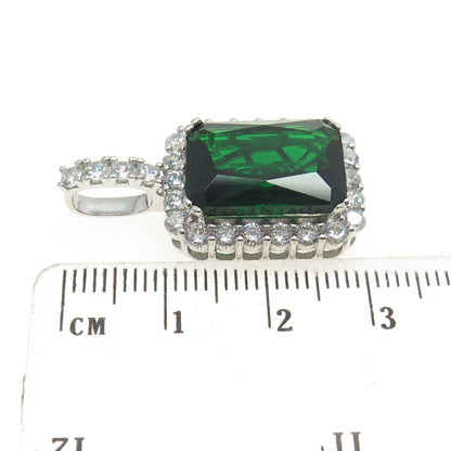 925 Sterling Silver Radiant-Cut Green Glass & Round-Cut C Z Pendant