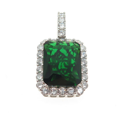 925 Sterling Silver Radiant-Cut Green Glass & Round-Cut C Z Pendant