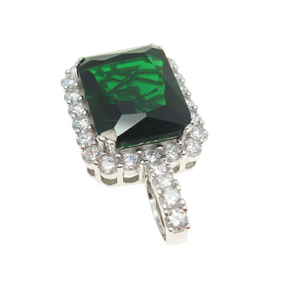925 Sterling Silver Radiant-Cut Green Glass & Round-Cut C Z Pendant