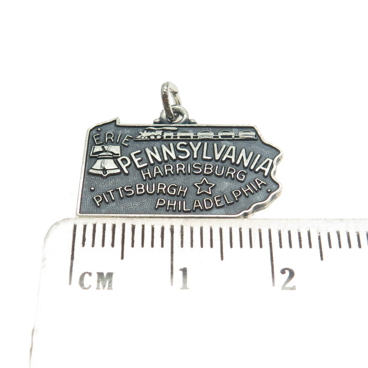 J.M. FISHER 925 Sterling Silver Vintage Pennsylvania State Map Charm Pendant