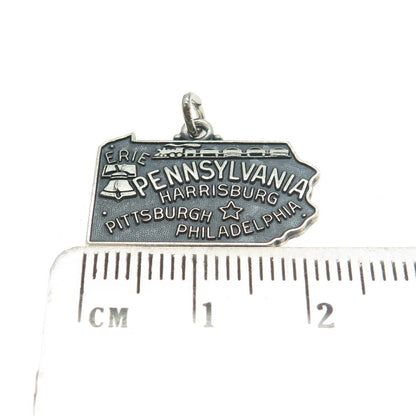 J.M. FISHER 925 Sterling Silver Vintage Pennsylvania State Map Charm Pendant