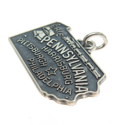 J.M. FISHER 925 Sterling Silver Vintage Pennsylvania State Map Charm Pendant