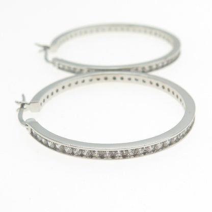 925 Sterling Silver Round-Cut All Around C Z Hoop Earrings