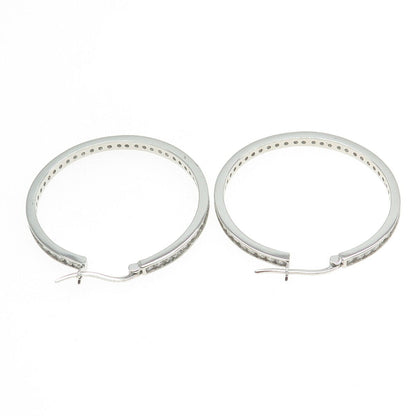 925 Sterling Silver Round-Cut All Around C Z Hoop Earrings