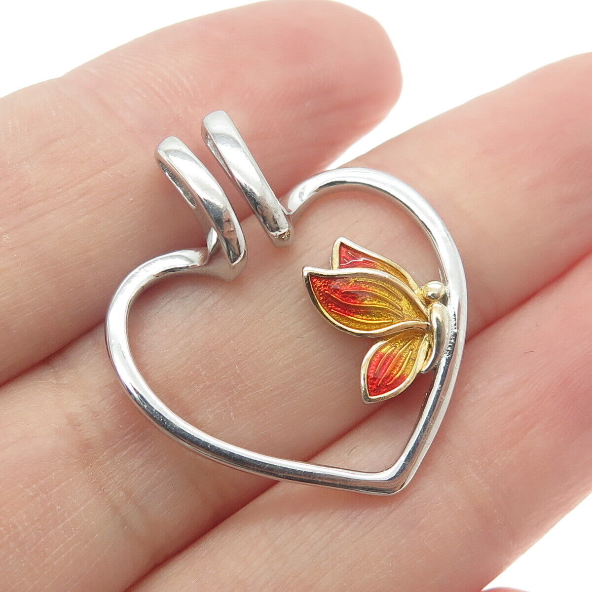 925 Sterling Silver Enamel Butterfly Heart Interchangeable Pendant