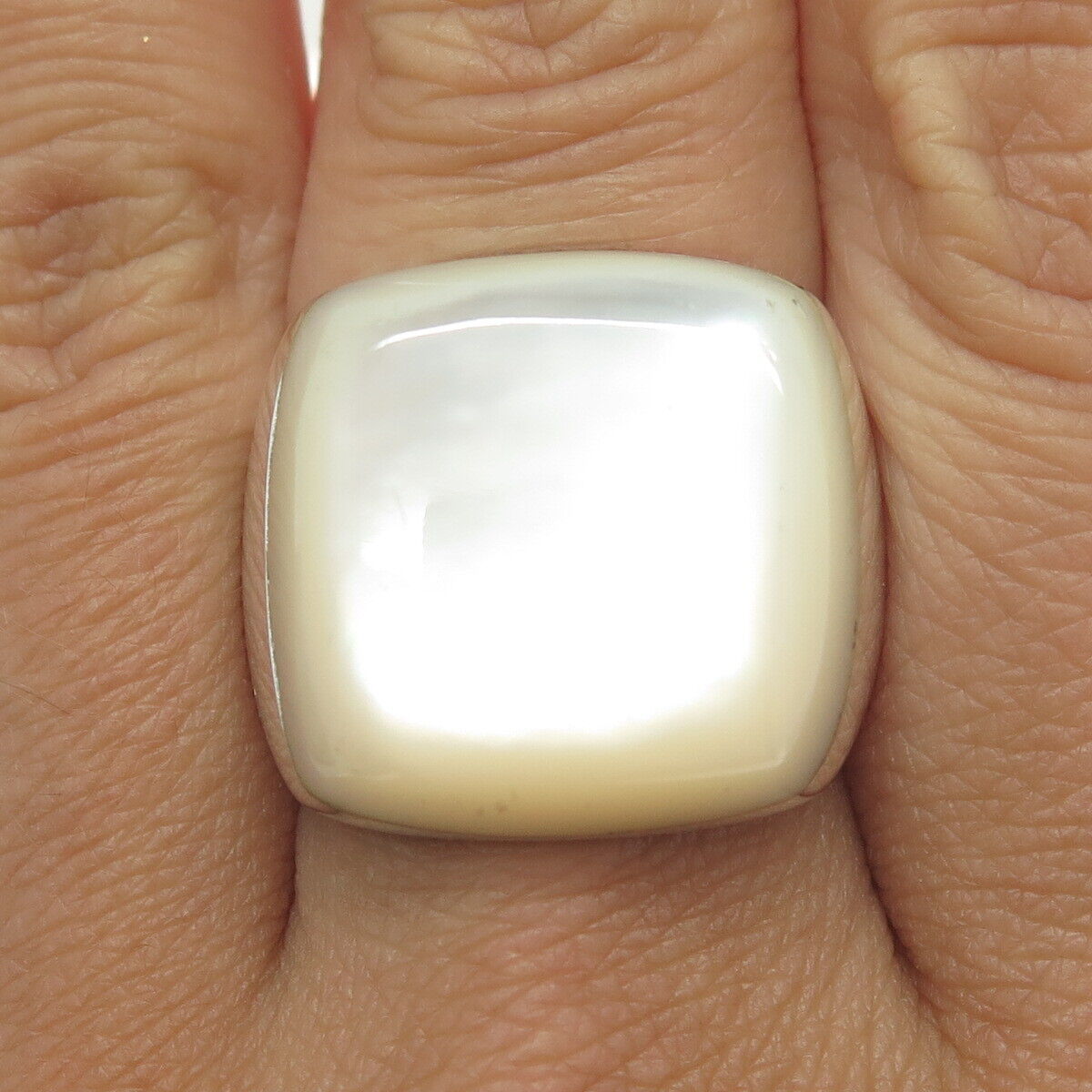 RAGE 925 Sterling Silver Vintage Real Mother-of-Pearl Statement Ring Size 8.25