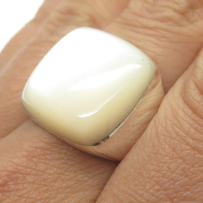 RAGE 925 Sterling Silver Vintage Real Mother-of-Pearl Statement Ring Size 8.25