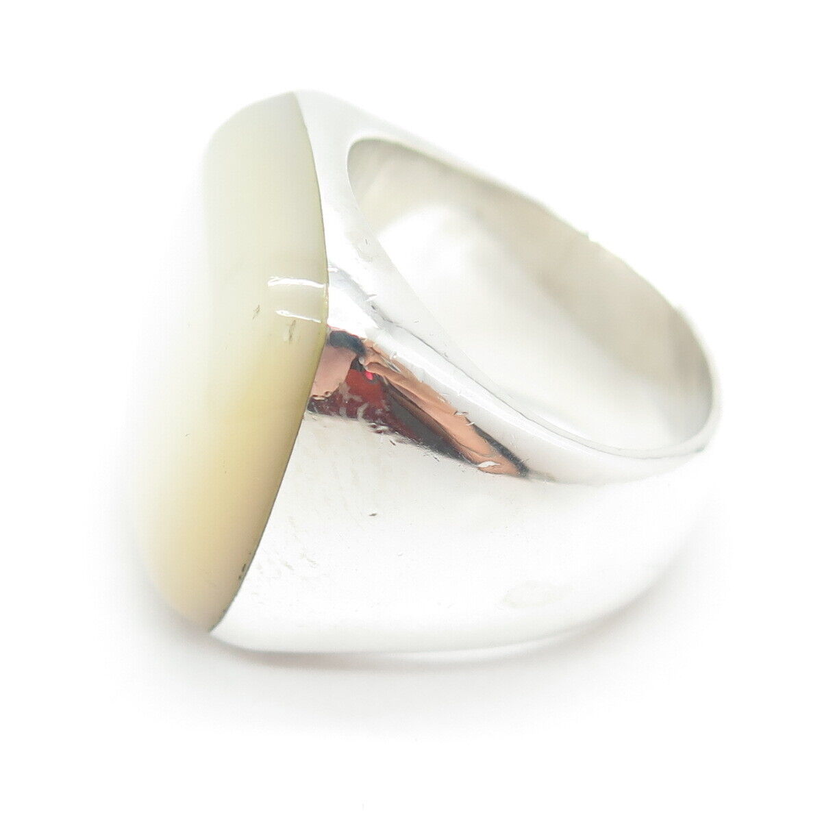 RAGE 925 Sterling Silver Vintage Real Mother-of-Pearl Statement Ring Size 8.25