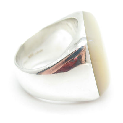 RAGE 925 Sterling Silver Vintage Real Mother-of-Pearl Statement Ring Size 8.25