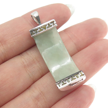 925 Sterling Silver Vintage Real Jade Gemstone Chinese Character Pendant