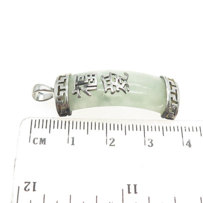 925 Sterling Silver Vintage Real Jade Gemstone Chinese Character Pendant