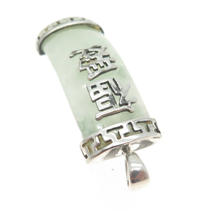 925 Sterling Silver Vintage Real Jade Gemstone Chinese Character Pendant