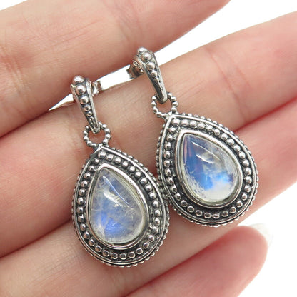 CLYDE DUNEIER CID 925 Sterling Silver Vintage Real Moonstone Teardrop Earrings