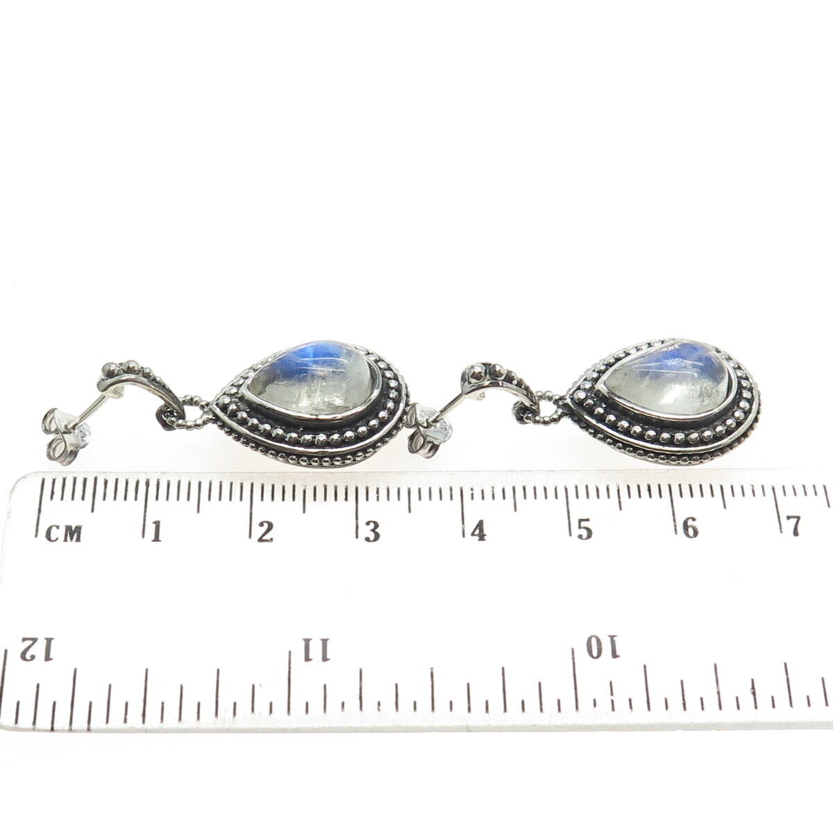 CLYDE DUNEIER CID 925 Sterling Silver Vintage Real Moonstone Teardrop Earrings