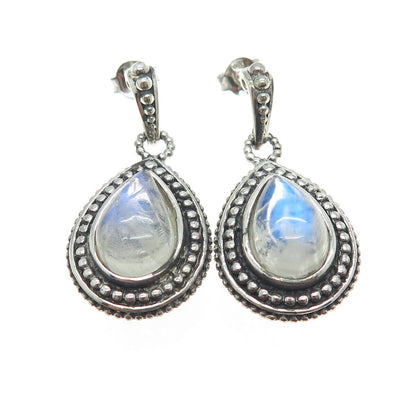 CLYDE DUNEIER CID 925 Sterling Silver Vintage Real Moonstone Teardrop Earrings