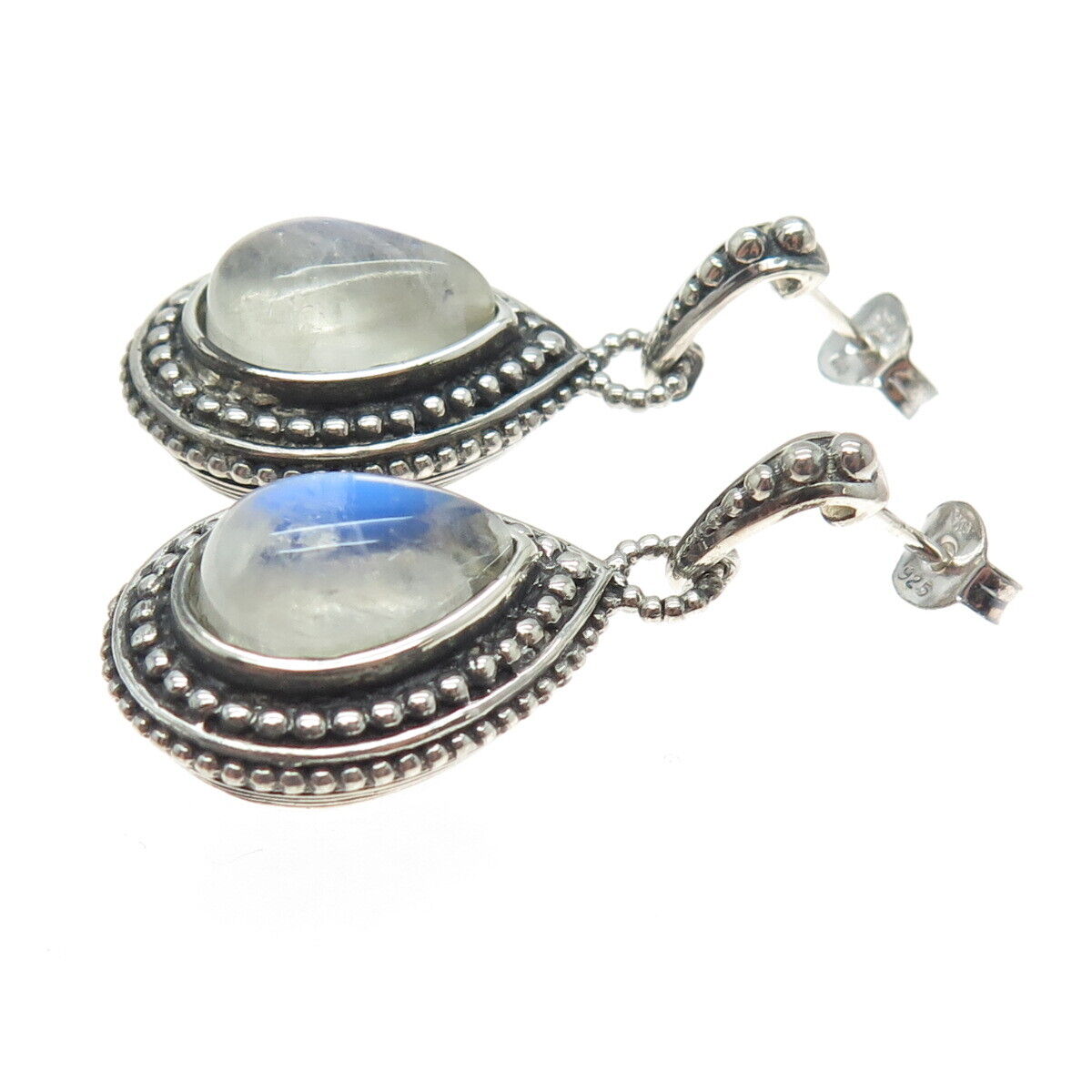 CLYDE DUNEIER CID 925 Sterling Silver Vintage Real Moonstone Teardrop Earrings