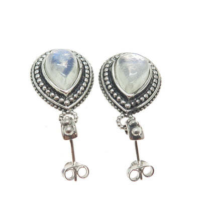 CLYDE DUNEIER CID 925 Sterling Silver Vintage Real Moonstone Teardrop Earrings