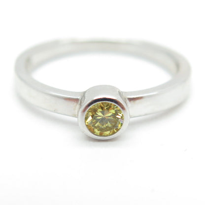 925 Sterling Silver Round-Cut Canary C Z Ring Size 5.75