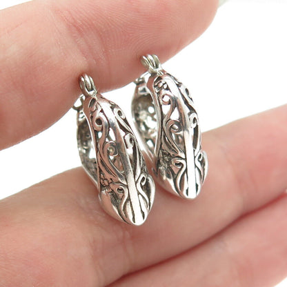 925 Sterling Silver Vintage Signature Scroll Heart Hoop Earrings