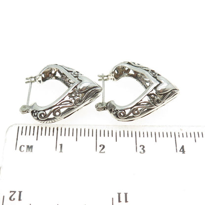 925 Sterling Silver Vintage Signature Scroll Heart Hoop Earrings