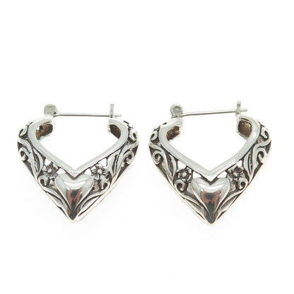 925 Sterling Silver Vintage Signature Scroll Heart Hoop Earrings