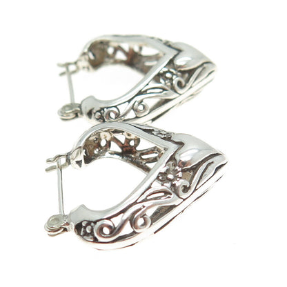 925 Sterling Silver Vintage Signature Scroll Heart Hoop Earrings