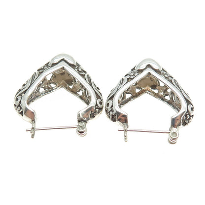 925 Sterling Silver Vintage Signature Scroll Heart Hoop Earrings