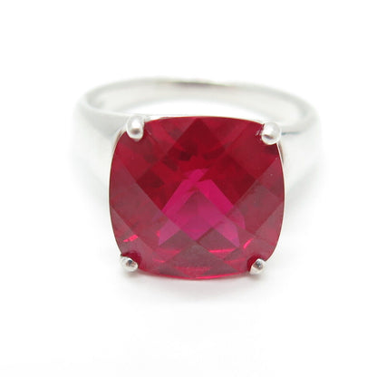 CLYDE DUNEIER CID 925 Sterling Silver Lab-Created Cushion-Cut Ruby Ring Size 7