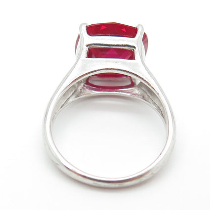 CLYDE DUNEIER CID 925 Sterling Silver Lab-Created Cushion-Cut Ruby Ring Size 7