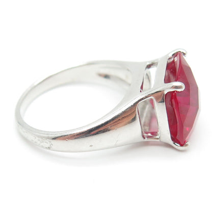 CLYDE DUNEIER CID 925 Sterling Silver Lab-Created Cushion-Cut Ruby Ring Size 7