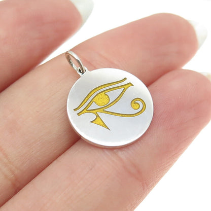 925 Sterling Silver Yellow Enamel Eye of Horus Round Minimalist Charm Pendant