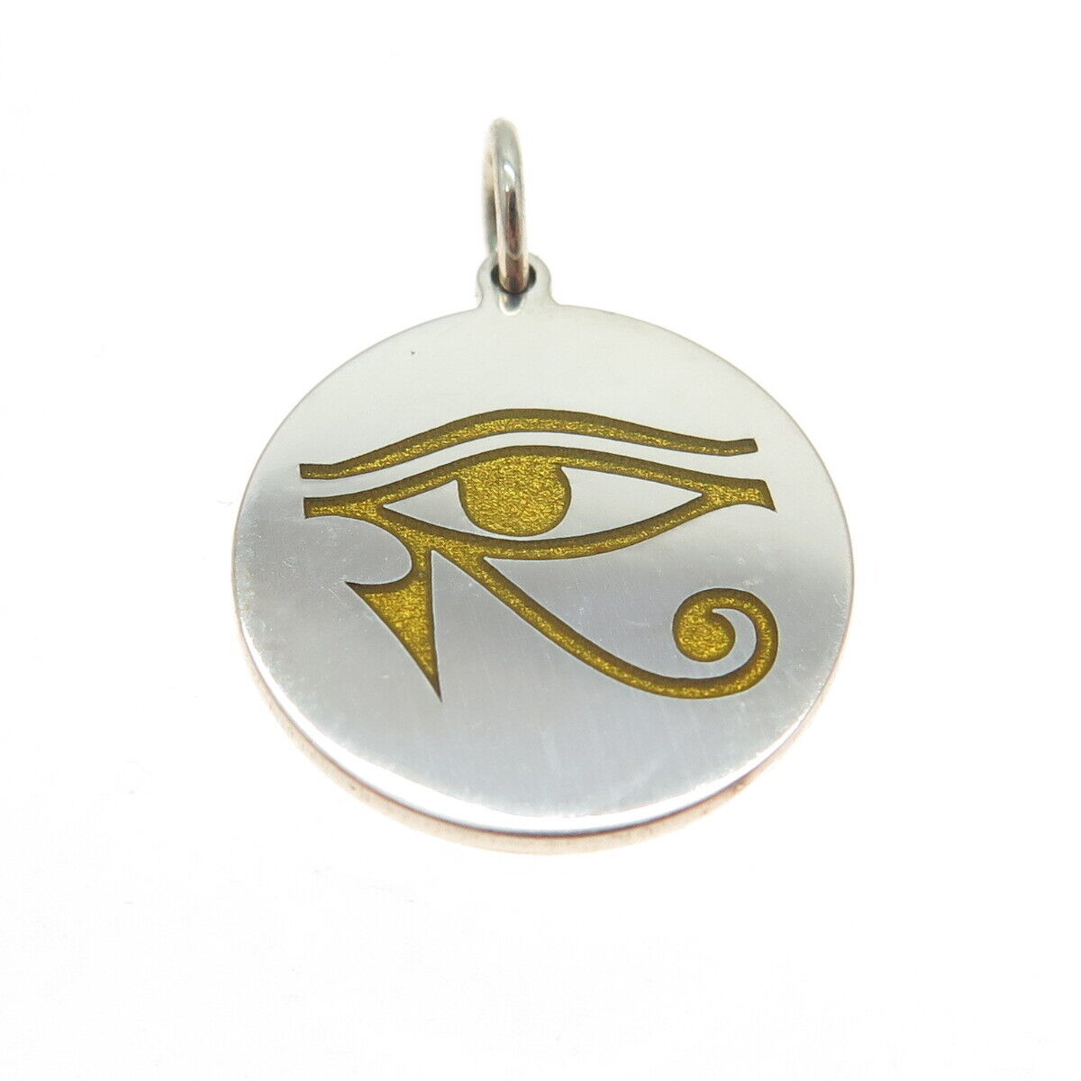 925 Sterling Silver Yellow Enamel Eye of Horus Round Minimalist Charm Pendant