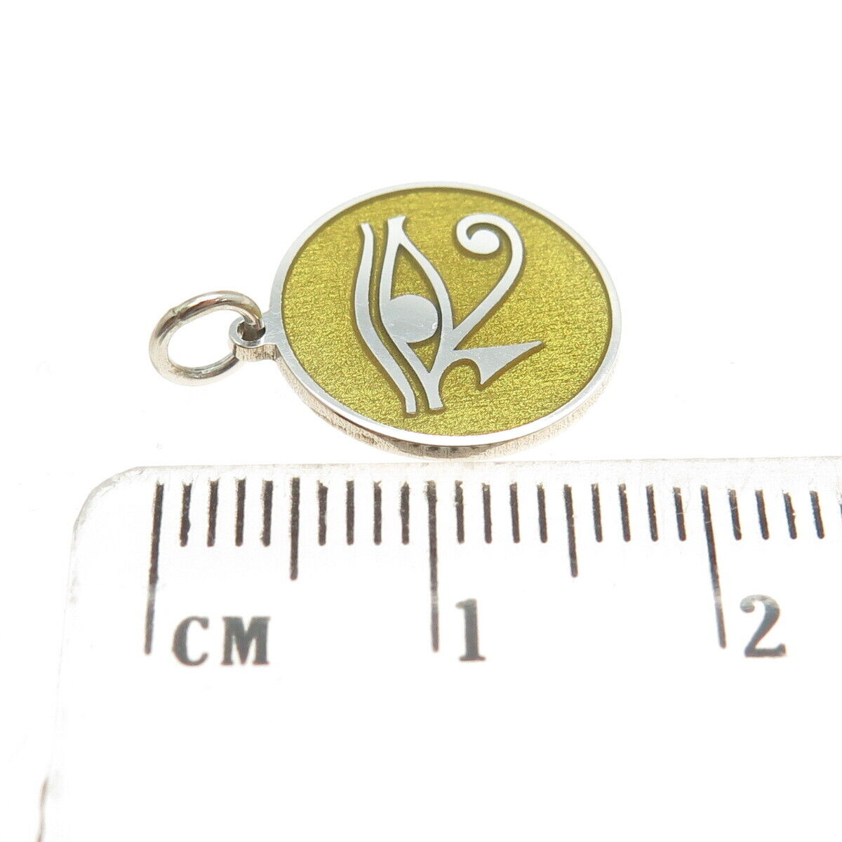 925 Sterling Silver Yellow Enamel Eye of Horus Round Minimalist Charm Pendant