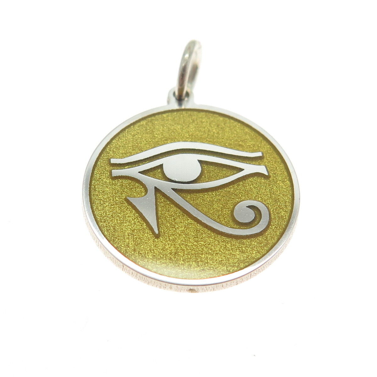 925 Sterling Silver Yellow Enamel Eye of Horus Round Minimalist Charm Pendant