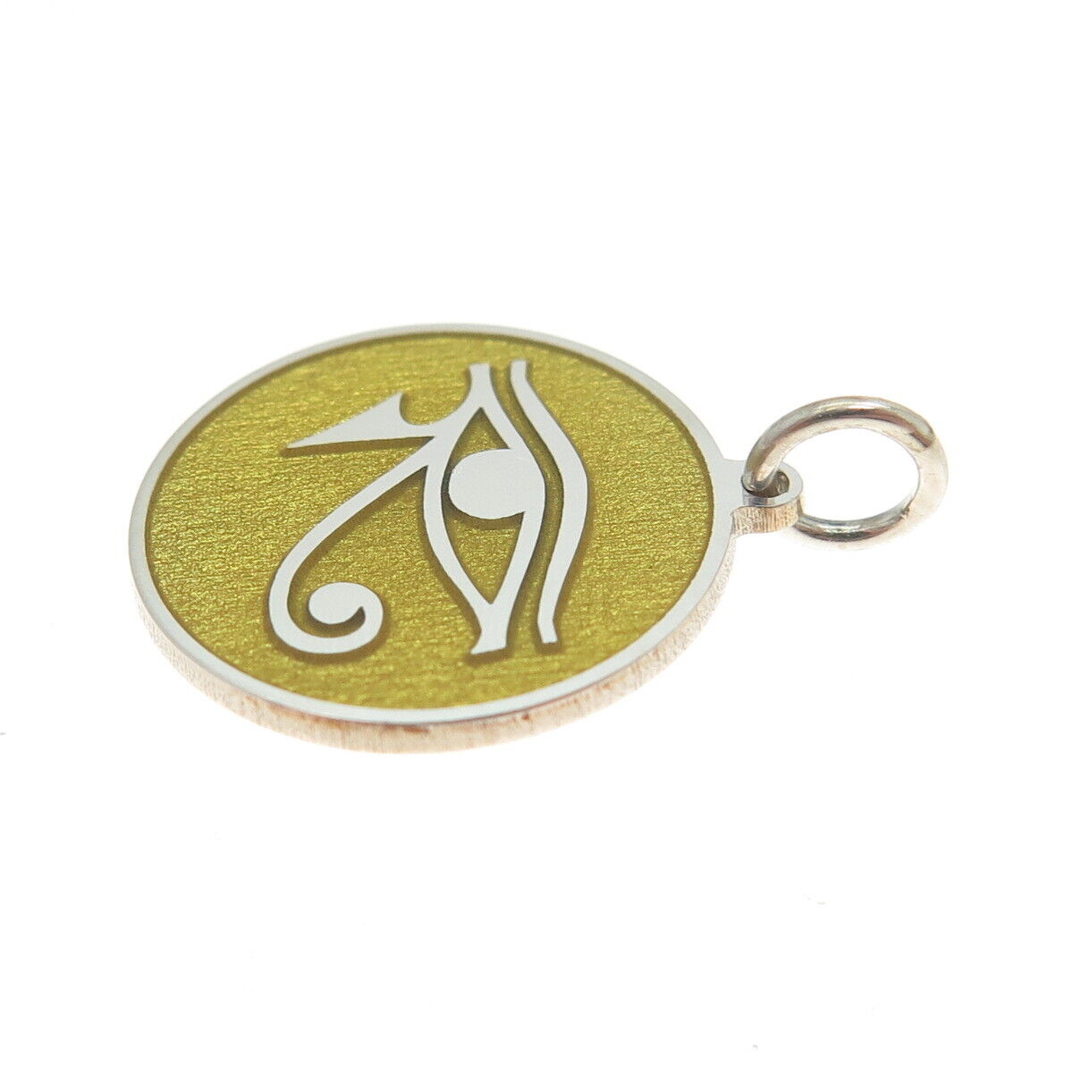 925 Sterling Silver Yellow Enamel Eye of Horus Round Minimalist Charm Pendant