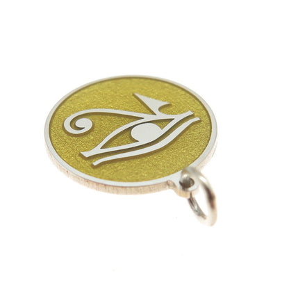 925 Sterling Silver Yellow Enamel Eye of Horus Round Minimalist Charm Pendant