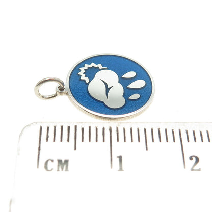 925 Sterling Silver Blue Enamel Rainy Cloud & Sun Round Minimalist Charm Pendant