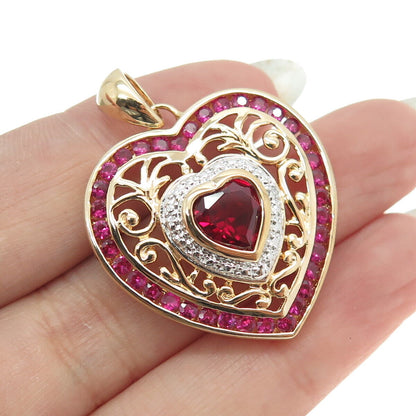 ROSS SIMONS Sterling Gold Plated Diamond Accent & Lab-Created Ruby Heart Pendant