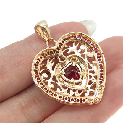 ROSS SIMONS Sterling Gold Plated Diamond Accent & Lab-Created Ruby Heart Pendant